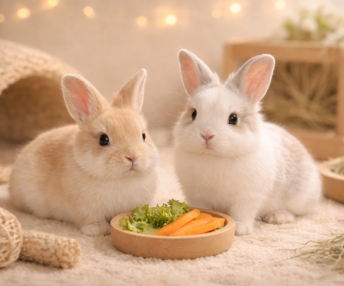 落ち着いた表情でこちらを見るうさぎ