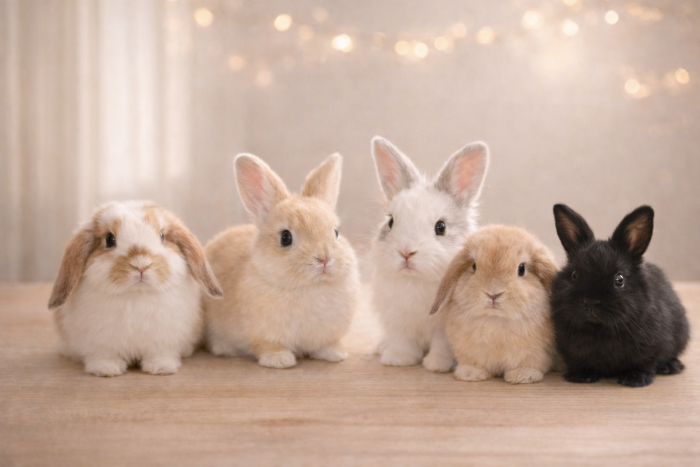 やわらかな光の中で寄り添ううさぎたち