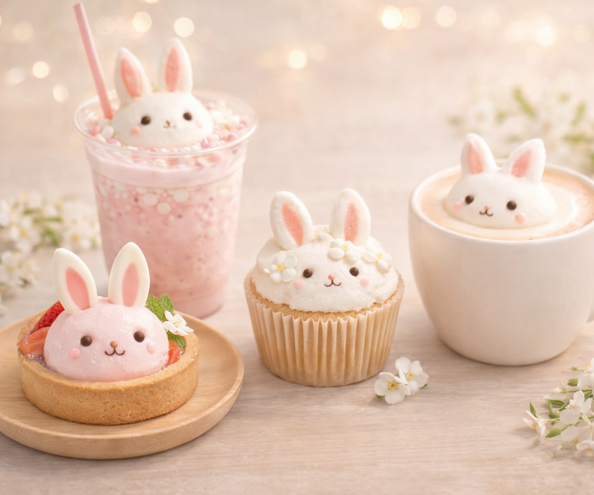 うさぎをモチーフにしたドリンクとスイーツ
